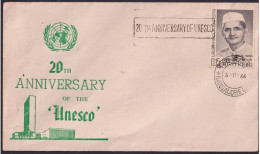 India 1966 20th Anniversary Of The `UNESCO` United Nation, Bangalore G.P.O. Cancellation, Special Cover (**) Inde Indien - Cartas & Documentos