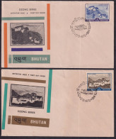 Bhutan 1970 Dzong Architecture Series,Definitve,Mountain,Fortress,Monastery, Set Of 2 FDC (**) VERY RARE - Bhoutan