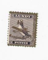 #01 Great Britain Lundy Island Puffin Stamp IX Anniversary Overprint Damaged 3p Retirment Sale Price Slashed! - Local Issues