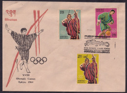 BHUTAN 1964 XVIII Olympic Games,Tokyo, Achery, Football,Scoccer, Dragon, Mythical Creature, FDC Cover (**) - Bhoutan