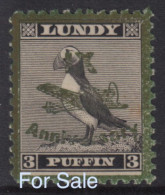 #34 Great Britain Lundy Island Puffin Stamp IX Anniversary Green Overprint #50(iii) 3p Retirment Sale Price Slashed! - Emisiones Locales