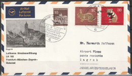 BRD Flugpost / Erstflug LH 192 Boeing 727 Frankfurt - Zagreb 25.8.1967 Ankunftstempel 25.8.1967 ( FP 331) - Premiers Vols