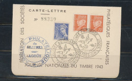 FRANCE -  81 - CASTRE / AGOUT -JOURNÉE DU TIMBRE N°407 +511x2 / CARTE LETTRE -10 OCT -1943 - ....-1949