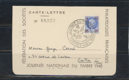 FRANCE -  81 - CASTRE / AGOUT -JOURNÉE DU TIMBRE N°552 / CARTE LETTRE -10 OCT -1943 - ....-1949