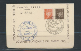 FRANCE -  81 - CASTRE / AGOUT -JOURNÉE DU TIMBRE N°511 + N° 512 / CARTE LETTRE -10 OCT -1943 - ....-1949