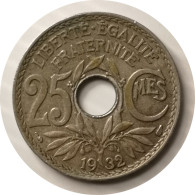 1932  - 25 Centimes Lindauer Non Souligné, Cupronickel (1917-1937) France / KM#867a - 25 Centimes