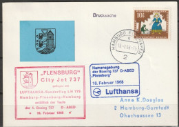 BRD Flugpost / Flugzeugtaufe LH 779 Sonderflug Boeing 737 Flensburg  16.2.1968 Ankunftstempel  ( FP 337) - Premiers Vols