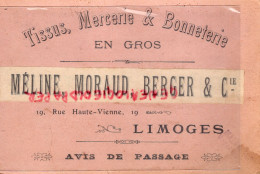 87- LIMOGES - MELINE MORAUD BERGER- MAGASIN TISSUS MERCERIE BONNETERIE-19 RUE HAUTE VIENNE - Textilos & Vestidos