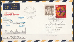 BRD Flugpost /Erstflug LH294 Boeing 737 München - Wien  1.4.1968 Ankunftstempel 1.4.1968 ( FP 345) - Erst- U. Sonderflugbriefe