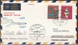 BRD Flugpost /Erstflug LH284 Boeing 737 München - Amsterdam  1.4.1968 Ankunftstempel 1.4.1968 ( FP 348) - First Flight Covers