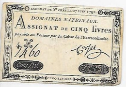 Assignat De 1792 Cinq-livres Payable Au Porteur - Zonder Classificatie