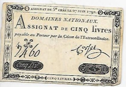 Assignat De 1792 Cinq-livres Payable Au Porteur - Non Classés