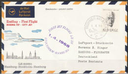 BRD Flugpost /Erstflug LH211 Boeing 737 Stockholm - Hamburg 1.4.1968 Ankunftstempel 1.4.1968 ( FP 351) - Premiers Vols