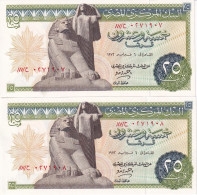 PAREJA CORRELATIVA DE EGIPTO DE 25 PIASTRES DEL AÑO 1972 SIN CIRCULAR (UNC) (BANK NOTE) - Egypt