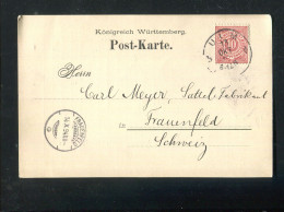 "WUERTTEMBERG" 1894, K1 "b ULM *" Auf Postkarte In Die Schweiz, Dort Ankunftsstempel "FRAUENFELD" (4128) - Storia Postale