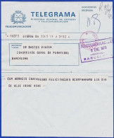 Telegrama Internacional - Lisboa > Consulado General De Portugal En Barcelona -|- Postmark - Barccelona. 1973 - Telegrafen