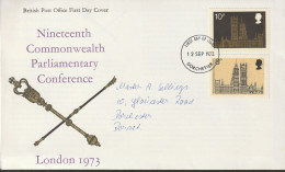 Great Britain   .   1972   .  "19th Commonwealth Parliamentary Conference"   .   First Day Cover - 2 Stamps - 1971-80 Ediciones Decimal