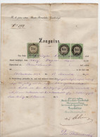 1874. AUSTRIA,STATE RAILWAYS PERMISSION FOR ENGINEER JOSEF WAGNER,BELGRADE,7 KR + 2 X 4 KR. REVENUE STAMPS - Fiscale Zegels