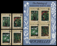 Seychellen 1983 - Mi-Nr. 540-543 & Block 22 ** - MNH - Blumen / Flowers - Seychelles (1976-...)