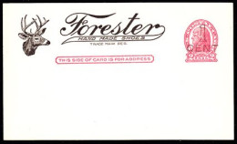 U.S.A.(1920) Deer Head. 1 Cent Surcharge On 2 Cent Postal Card With Illustration. "Forester Hand Made Shoes." - 1901-20
