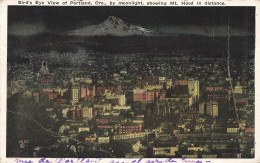 BIRD'S EYS VIEW OF PORTLAND BY MOONLIGHT SHOWING MT HOOD IN DISTANCE - Portland