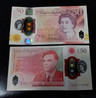 Great Britain 50 Pounds 2020 ND 2021 P 397 Queen Elizabeth II Turing Polymer UNC - 20 Pounds