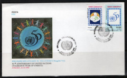 1995 TURKEY 50TH ANNIVERSARY OF THE UNITED NATIONS - TOLERANCE YEAR OF UNESCO FDC - FDC