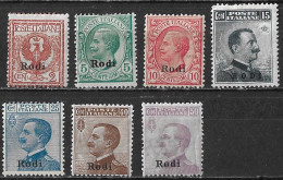 DODECANESE 1912 Stamps Of Italy With Black Overprint RODI Complete MH Set Vl. 1 / 7 - Dodecaneso