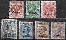 DODECANESE 1912 Black Overprint PATMOS On Italian Stamps Vl. 1 / 7 - Dodecaneso