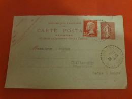 Entier Postal Réponse Type Semeuse + Complément De Chaudon Norante Pour Chateauneuf En 1926 - D 376 - Standard Postcards & Stamped On Demand (before 1995)