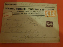 Enveloppe Commerciale En Chargé De Paris Pour Cholet En 1919( Cachet De Cire Découpé Au Dos ) - D 399 - 1877-1920: Période Semi Moderne