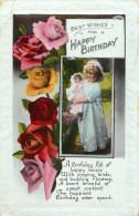 Happy Birthday British Greetings Postcard Girl With Doll And Roses - Anniversaire