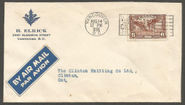 1936 Illustrated Corner Card Cover 6c #C5 Airmail Vancouver BC Scotch Thistle - Postal History