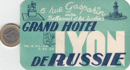 ETIQUETA - STICKER - LUGGAGE LABEL  HOTEL DE RUSSIE  - LYON -FRANCE - Etiquettes D'hotels