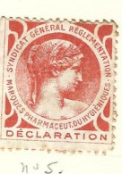 Timbre -  -  - Vignette Pharmaceutique  - Syndicat  Genenral Reglementation Marques Pharmaceut Ou Hygieniques - Used Stamps