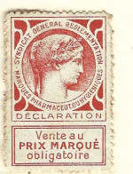 Timbre -  -  - Vignette Pharmaceutique  - Syndicat  Genenral Reglementation Marques Pharmaceut Ou Hygieniques - Used Stamps