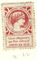 Timbre -  -  - Vignette Pharmaceutique  - Syndicat  Genenral Reglementation Marques Pharmaceut Ou Hygieniques - Used Stamps