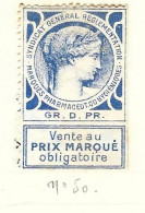 Timbre -  -  - Vignette Pharmaceutique  - Syndicat  Genenral Reglementation Marques Pharmaceut Ou Hygieniques - Used Stamps