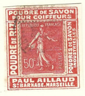 Timbre -  -  Vignette  Porte Timbre -  Semeuse - Paul Aillaud  Saint Barnabe Marseille -  Poudre De Savon Pour Coiffeurs - Gebraucht