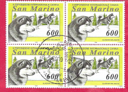 SAN MARINO - 1994 - CANI - MALAMUTA ALASKA - QUARTINA USATA LIRE 600  - USATO ( YVERT 1356- MICHEL 1563 - SS 1406) - Usados