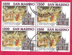 SAN MARINO - 1995 - BASILICA S. CREOCE FIRENZE  - QUARTINA USATA LIRE 1200  - USATA ( YVERT 1402- MICHEL 1609 - SS 1452) - Gebruikt