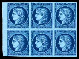 Essais N°8, Cérès. 20c Bleu Foncé Sur Bleu, Bloc De Six Bdf, Superbe. R. (certificat)  Qualité: (*)  Cote: 1800 Euros - 1849-1850 Cérès