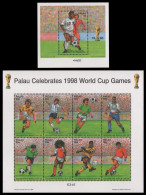 Palau 1998 - Mi-Nr. 1342-1349 & Block 69 ** - MNH - Fussball / Soccer - Palau