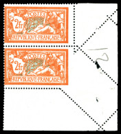 N°145o, 2f Merson, Piquage Oblique Par Pliage En Paire Cdf (ex Normal*). TTB (certificat)  Qualité: **   - Unused Stamps