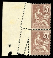 N°113, 20c Mouchon, Piquage Oblique Sur Paire Verticale Bdf. TTB  Qualité: (*)   - Unused Stamps