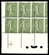 N°130, 15c Semeuse, Superbe Piquage à Cheval Sur Bloc De Six (3ex*) Coin De Feuille Avec Croix De Repère. TTB (certifica - Unused Stamps