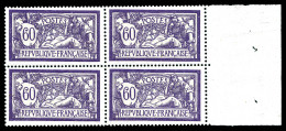 N°144a, 60c Merson, Sans Teinte De Fond, Bloc De Quatre Bord De Feuille Latéral, Très Bon Centrage. SUPERBE. R.R. (signé - Unused Stamps