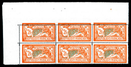 N°145, 2F Merson, Piquage Décalé + Piquage Double Sur 3 Exemplaires En Bloc De 6 Coin De Feuille. SUP (certificat)  Qual - Unused Stamps