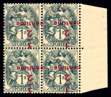 N°157c, 1/2 Sur 1c Ardoise Papier GC: SURCHARGE RENVERSEE, Bloc De Quatre Bdf. SUPERBE. R. (signé Calves/certificat)  Qu - Unused Stamps