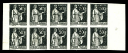 N°283, 50c Paix, Essais En Noir: Un Bloc De 10 Exemplaires + 1ex Bdf. SUP. R. (certificat)  Qualité: (*)   - Unused Stamps